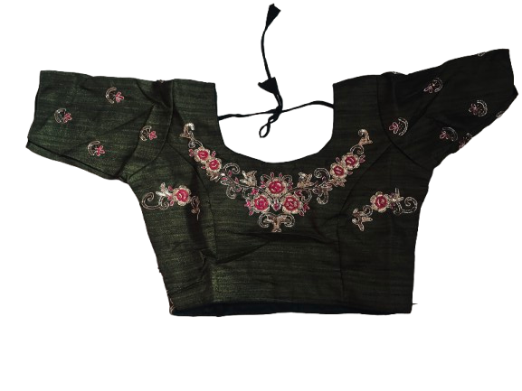 Raw Silk Olive Designer Blouse 126